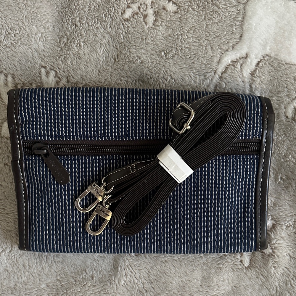 Thirty-One Striped Blue and Brown Wallet Purse NWOT